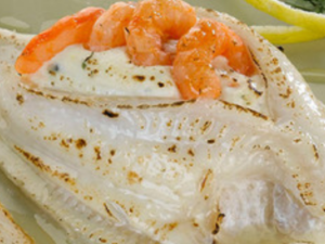 LENGUADO RELLENO de merluza y gambas.